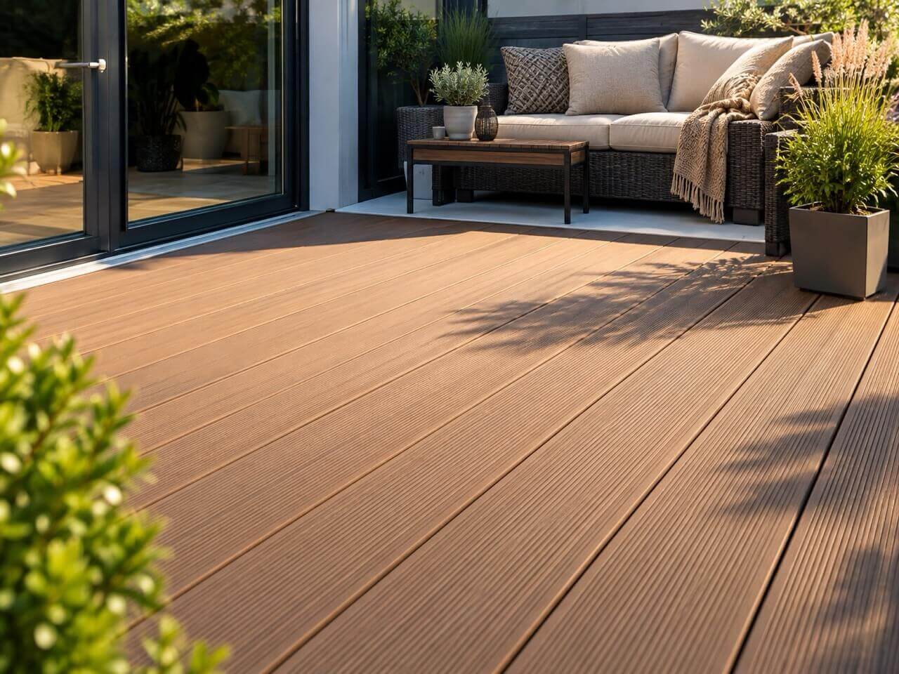 Moderne WPC-Terrasse mit Sitzbereich